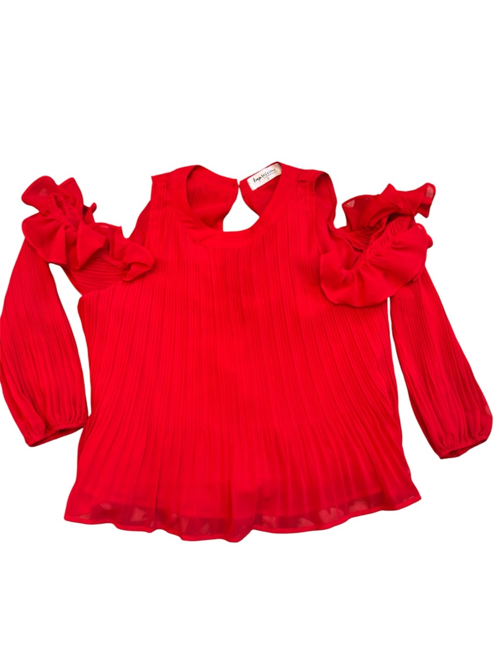 Impressions Red Pleated Cold-Shoulder Blouse